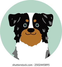 Simple and cute circle icon illustration of Australian Shepherd