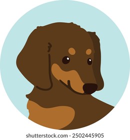 Simple and cute circle icon illustration of chocolate tan Miniature Dachshund