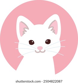 Simple and cute circle icon White Cat