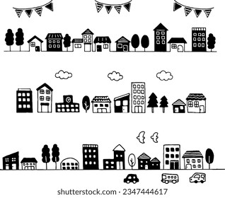 Simple and cute cityscape illustration set