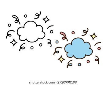Ilustración de doodle de nube linda simple con una versión coloreada y una versión de contorno, estilo juguetón y mínimo adecuado para iconos, pegatinas, contenido para niños, gráficos decorativos y páginas para colorear.