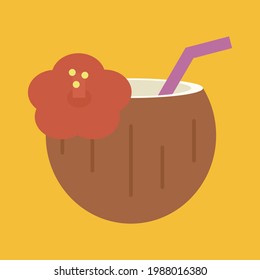 Simple And Cute Coconut Juice Illustration, Flat Design