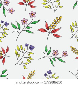 Simple and Cute Colorful Botanical Seamless Pattern