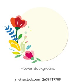 Simple and cute colorful flower illustration in a circular frame
