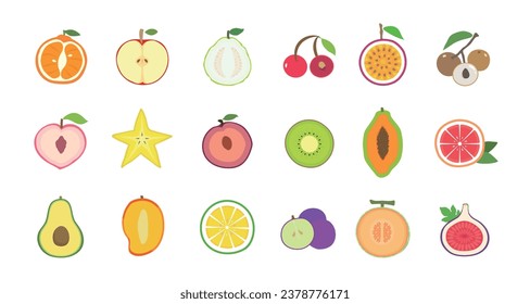 Simple cute colorful fruit cut in half slices illustration vector