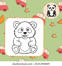 Simple cute coloring page animal panda outline flat design illustration
