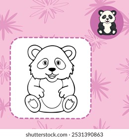 Simple cute coloring page animal panda outline flat design illustration