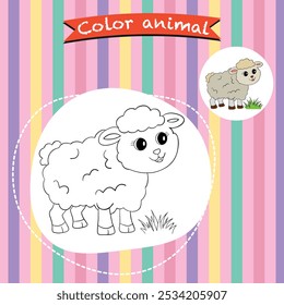 Simples bonito coloração página animal cordeiro carneiro contorno ilustração plana