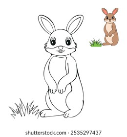 Simple cute coloring page animal bunny rabbit outline flat illustration	