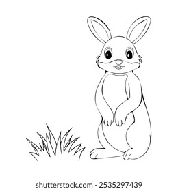 Simple cute coloring page animal bunny rabbit outline flat illustration	
