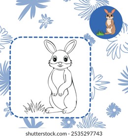 Simple cute coloring page animal bunny rabbit outline flat illustration for kids
