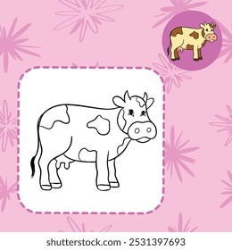 Simple linda página para colorear para niños animal vaca contorno plano ilustración de diseño