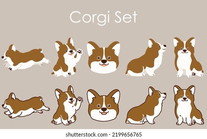 Simple and cute Corgi dog illustrations set