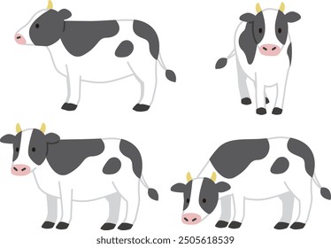 Simple and cute cow illustration set