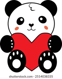 simple and cute design cartoon panda.sweet panda with red color love symbol.