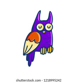 Simple cute design of purple owl isolated on white background