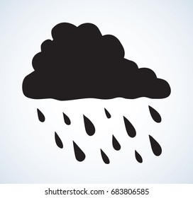 Simple cute dew emblem design. Heaven drizzle element template on white backdrop. Dark ink hand drawn picture in art retro graphic style
