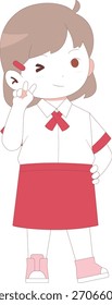 Uma ilustração digital simples e fofa de uma menina, provavelmente com um uniforme da escola primária.
