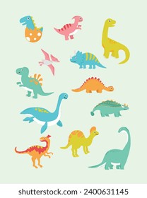 Simple and Cute Dinosaur Illustration Design Set