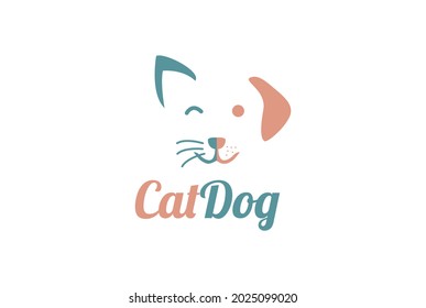 Cara simple de perro y gato para un vector de diseño de logotipo de tienda de mascotas o clínica