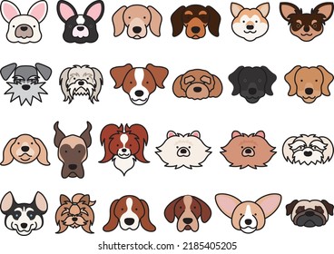 Simple and cute dog face character set