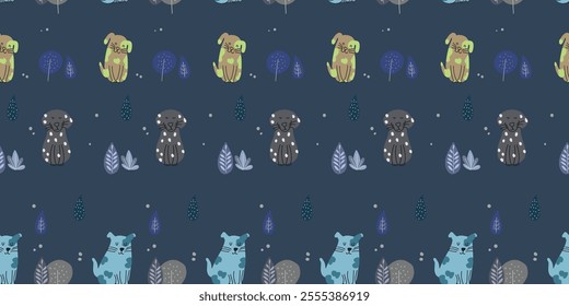 Simple cute dog pattern with children's illustration style