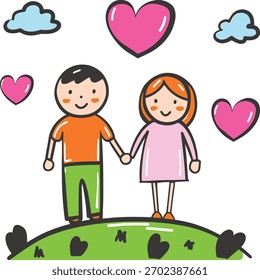 Doodle lindo simple de dos niños