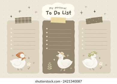 Simple Cute Duck Hand drawn Weekly Planner in Watercolor Style