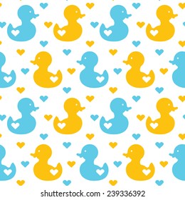 simple cute ducks. Vector seamless cute pattern with ducks and hearts