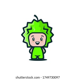 Simple cute durian fruit mascot character logo design template vector