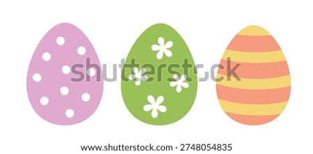 Simple cute Easter egg clipart set.
Cute patterned Easter eggs flat vector.
Colorful Easter egg cartoon illustration collection.