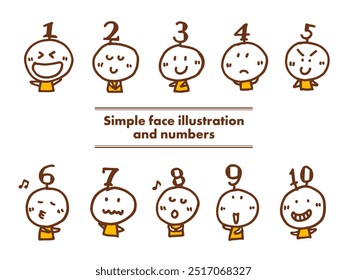 Simple and cute face illustrations and numbers from 1 to 10