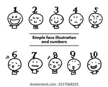 Simple and cute face illustrations and numbers from 1 to 10