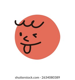 Simple cute face with tongue out drawn on a circle. Abstract hand drawn vintage style vector illustration