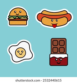 simple and cute fast food doodle stickers