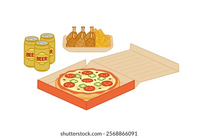 Simple and cute fast food icon: set of pizza delivery