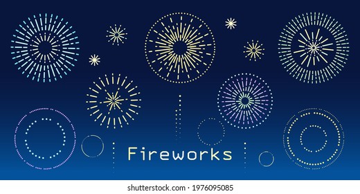 Simple and cute fireworks line drawing illustration (Design elements set)