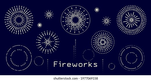 Simple and cute fireworks line drawing illustration (Design elements set)