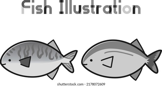 Simple and cute fish character illustrations (mackerel and saury)
