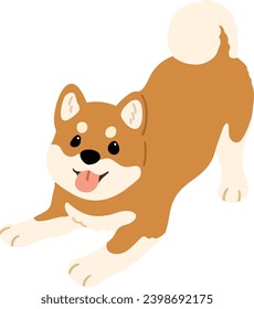 Simple and cute flat colored illustration of Shiba Inu being playful