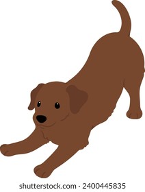 Simple and cute flat colored illustration of brown Labrador Retriever being playful