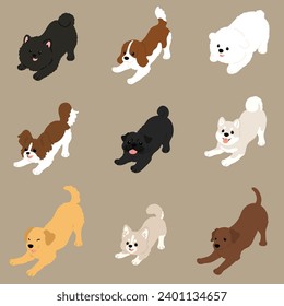 Simple and cute flat colored illustration of dogs being playful