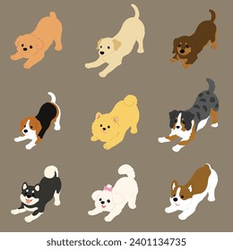 Simple y linda ilustración de color plano de perros siendo juguetones