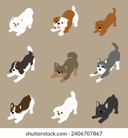 Simple and cute flat colored illustration of dogs being playful