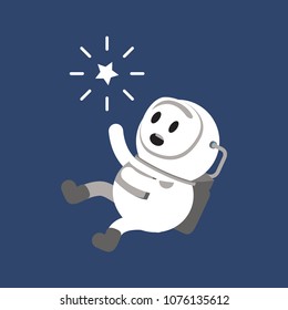 Simple cute flat design astronaut reaching for star illustration