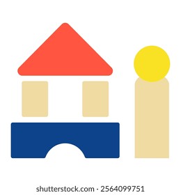A simple and cute flat design illustration of building blocks shaped like a house and a tower.