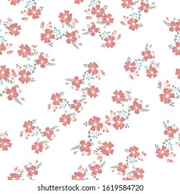 Simple cute floral bouquet vector pattern with small and medium flowers and leaves. 
