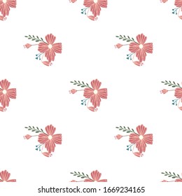 Sencillo trazo vectorial floral adorable con flores pequeñas y medianas y hojas. 