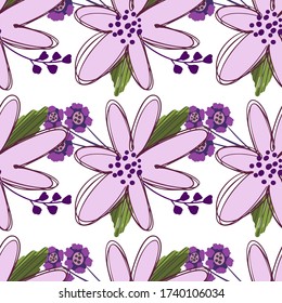 Sencillo patrón vectorial de ramo floral adorable con flores y hojas pequeñas y medianas.