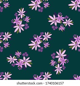 Simple cute floral bouquet vector pattern with small and medium flowers and leaves.